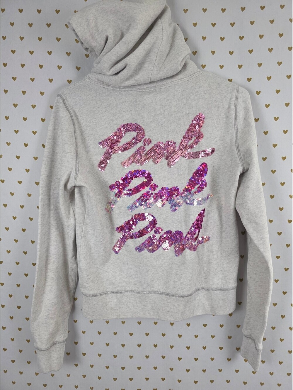Victorias Secret Pink Gradient Sequined Bling Logo Full Zip Hoodie Jacket Medium